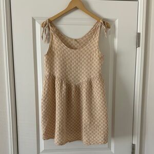 Rylee + Cru Tan Checkered Mini Dress